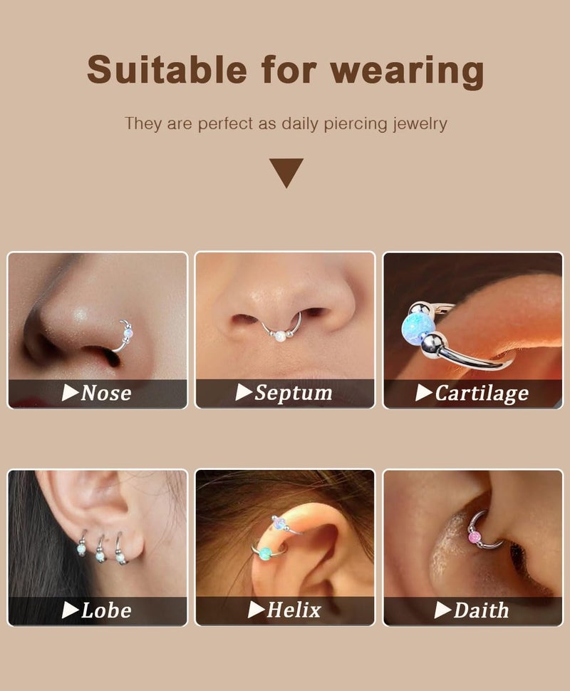 AMASIS Opal Nose Ring Studs Horseshoe Nose Rings Hoops Stud 316L Stainless Steel Nose Rings Round CZ Square Screw L Shaped Nose Stud Hypoallergenic Nostril Piercing Jewelry for Women Men - Image 4